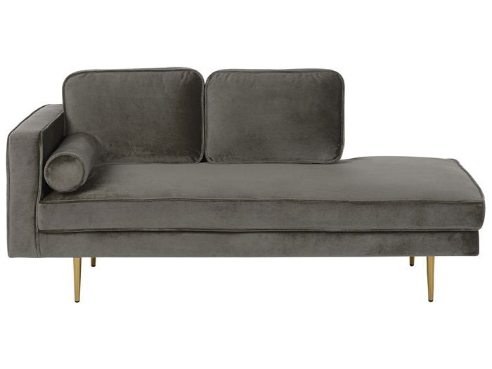 Méridienne en velours gris taupe côté gauche MIRAMAS