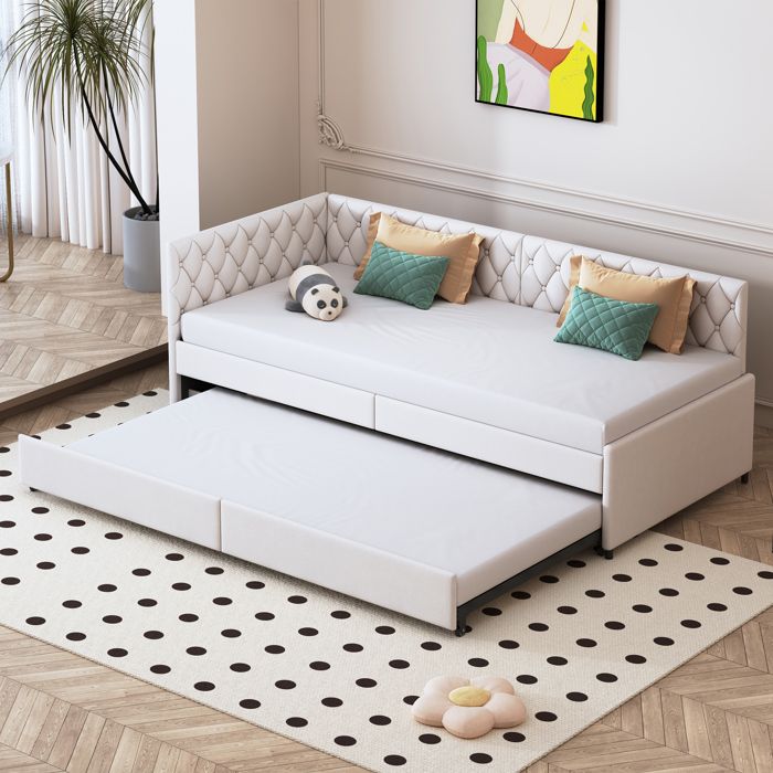 ANAJQAQIA Canapé-lit-90/180×200cm-2-en-1 multifonctionnel-tissu velours- avec roulettes-beige