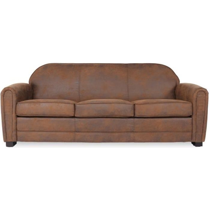 Canapé club 3 places William Vintage - Marron - Microfibre