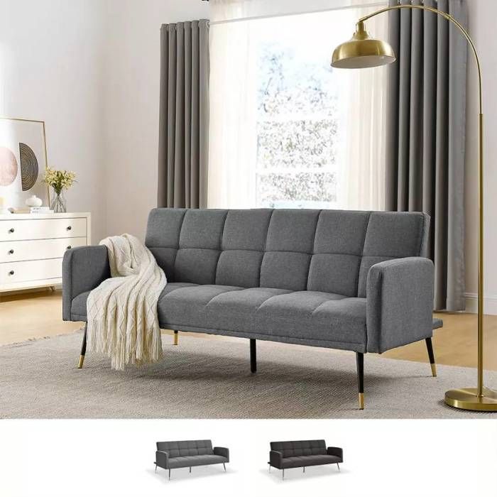 Canapé convertible clic-clac gris 3 places robuste design moderne FERNANDA