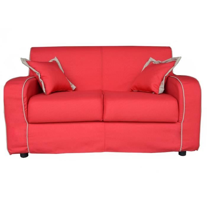 Canapé 2 places en tissu capitonné déhoussable 146 cm PARIGI avec liseré rouge gris