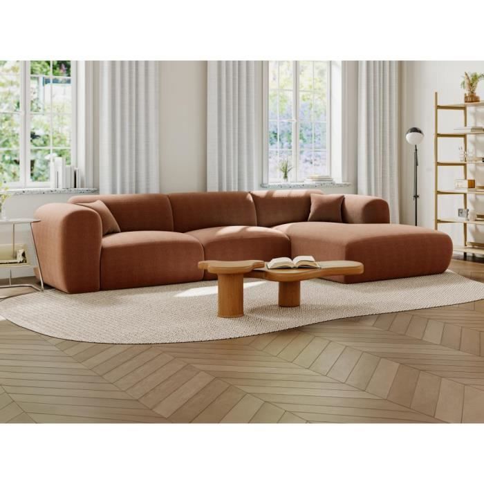 Canapé d'angle en tissu texturé terracotta POGNI - Maison Céphy - 5 places - Déhoussable