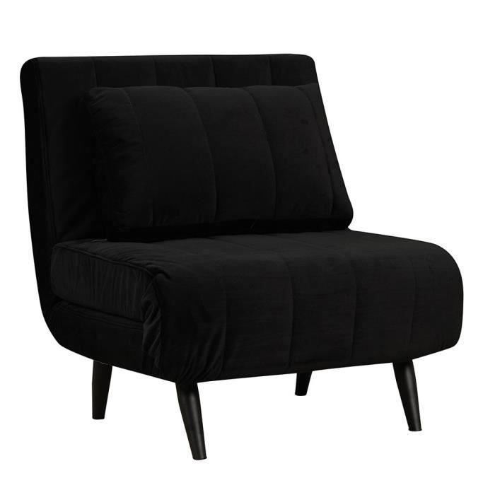 Fauteuil convertible lit 80 x 190 cm Hanna en velours noir - Livin24 - 1 place - Design élégant