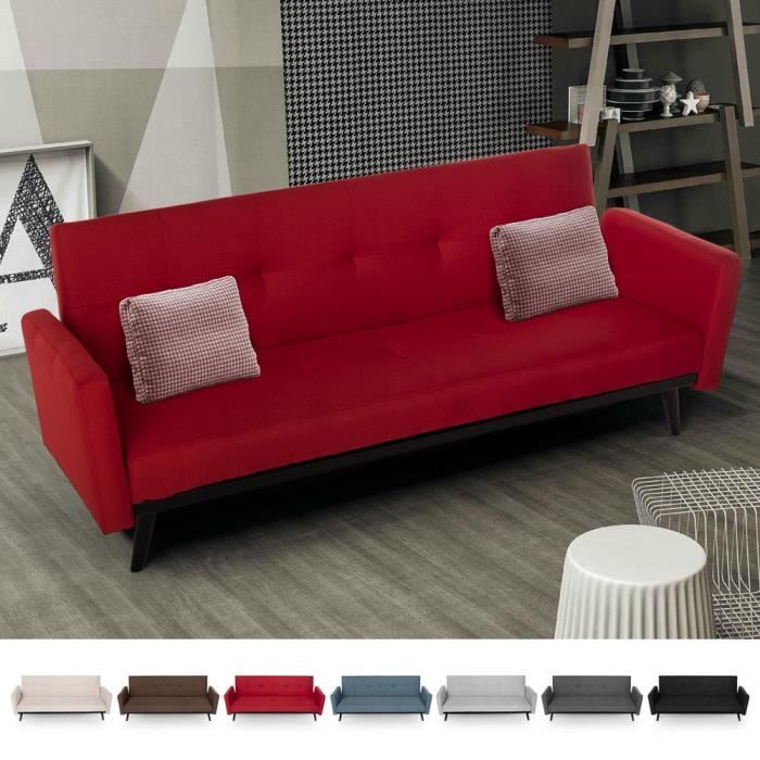 Canapé-lit 3 places - TULUM - Convertible - Tissu brodé - Design contemporain - Rouge