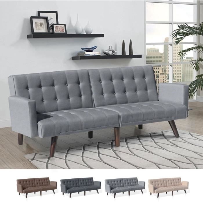 Canapé Clic Clac convertible 3 places en tissu étiré Eliodoro - Gris - Contemporain - Design
