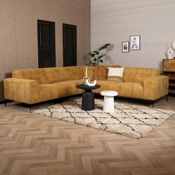 Livin24  Canapé d'angle Vegas jaune moutarde / cognac tissu chenille