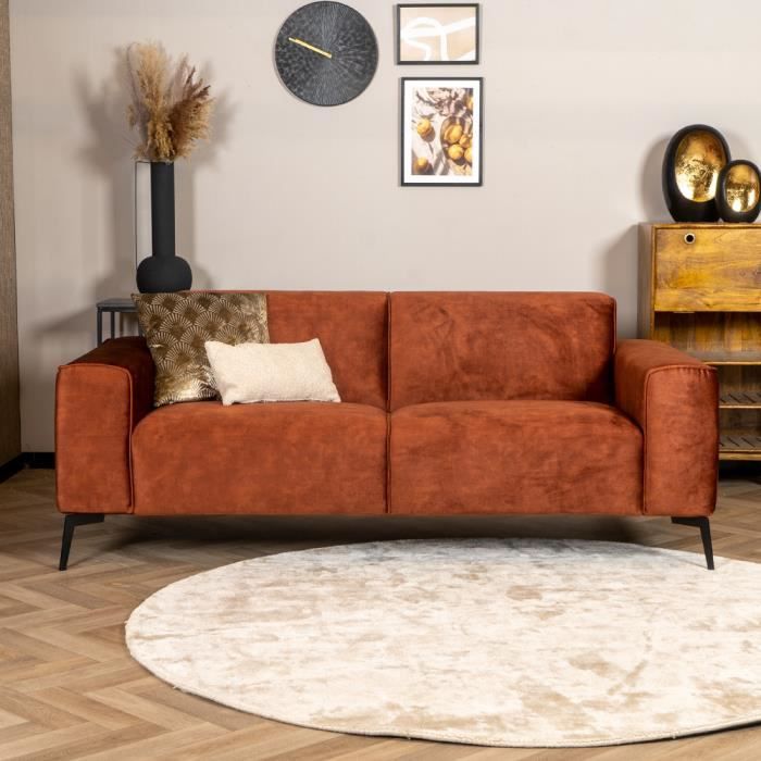 Canapé en velours 2,5 places Vegas cuivre - Livin24 - Contemporain - Rouge - Avec accoudoirs - Non déhoussable