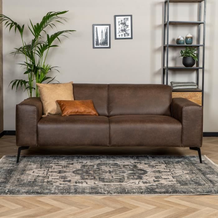 Canapé industriel 2,5 places en éco-cuir Vegas marron - Livin24 - Fixe - Ferme - 198 cm - Marron
