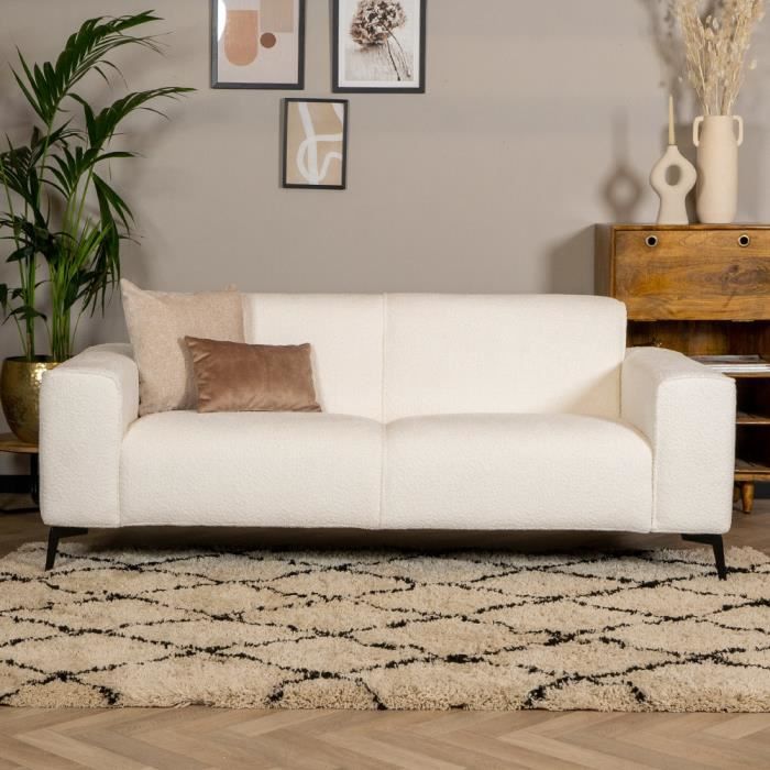 Canapé scandinave 2,5 places Vegas bouclé blanc - Livin24 - Fixe - Polyester - Blanc
