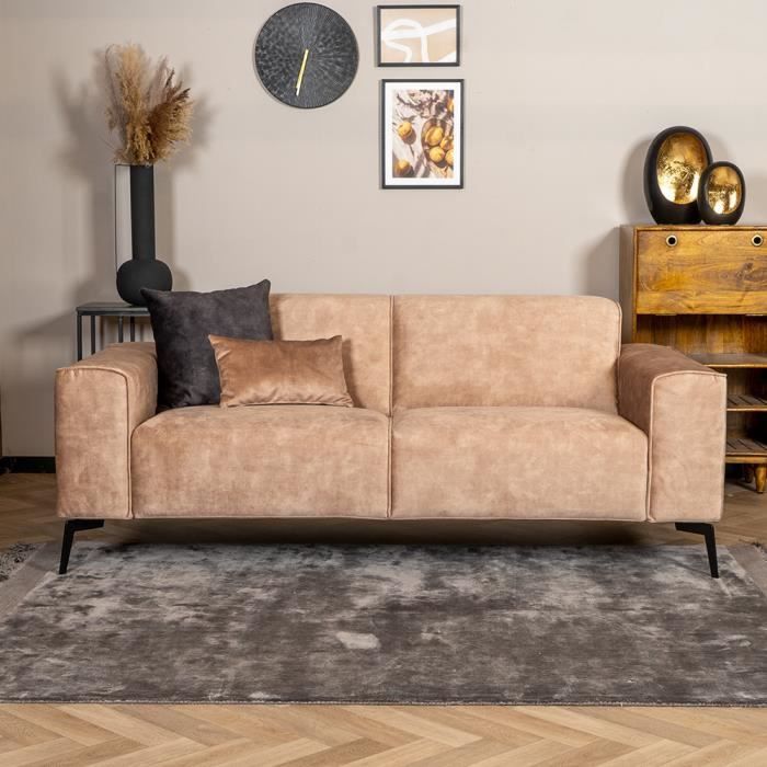 Canapé fixe en velours taupe - Livin24 - Vegas - 2 places - accoudoirs larges - coussins fermes