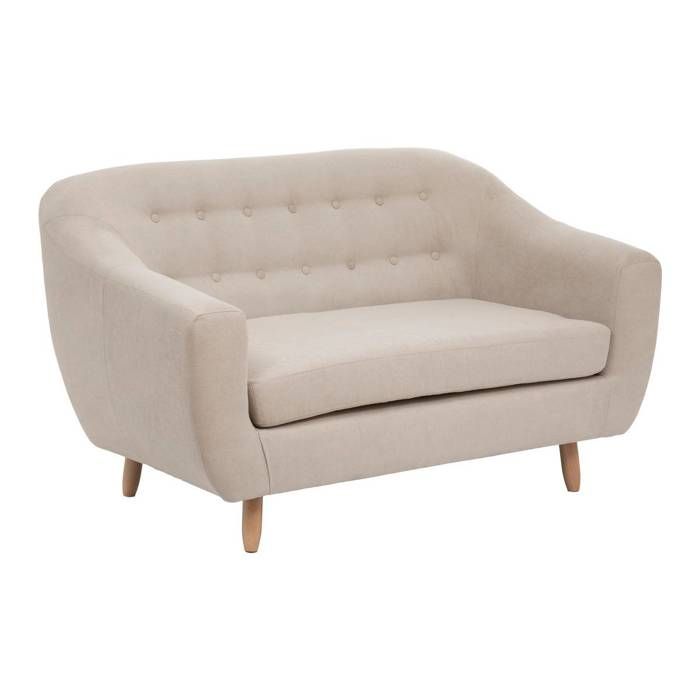 Canapé fixe - 2 places - Tissu lin - L. 150 x P. 82 x H. 87 cm - Retro - Pieds en pin