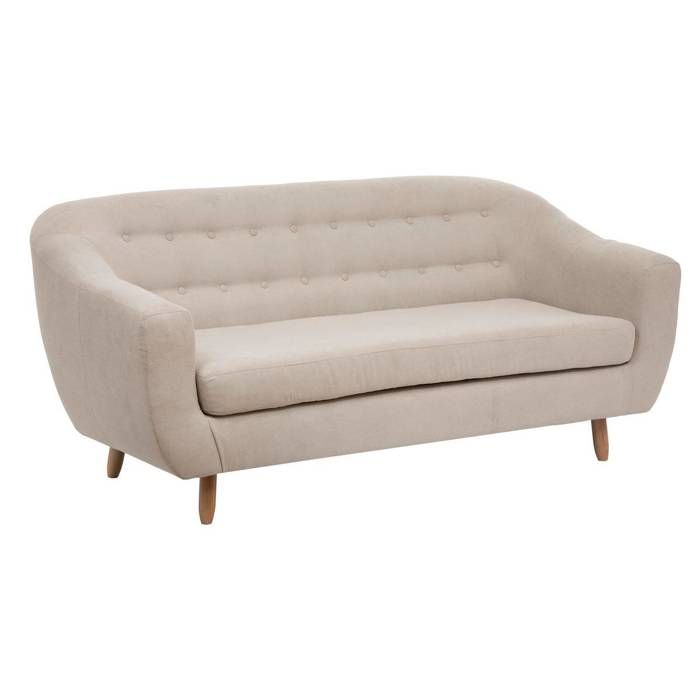 Canapé fixe - ATMOSPHERA - Retro - 3 places - Tissu lin - Pieds en bois