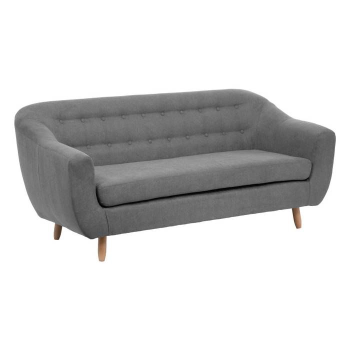 Canapé fixe - 3 places - Tissu gris - Retro - Pieds en bois
