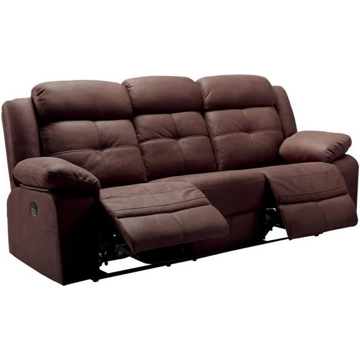 Canapé Relax Electrique - ALTOBUY - Fabares - 3 Places - Marron - Tissu