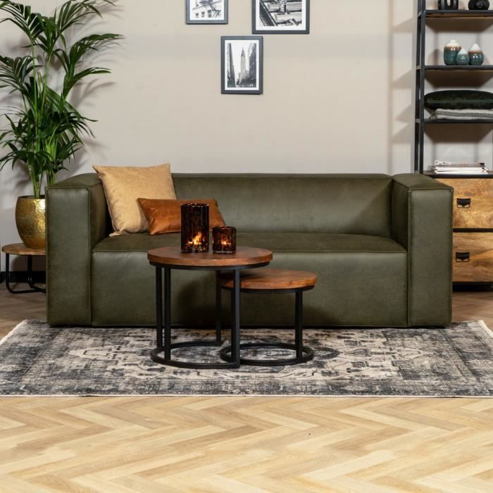 Canapé industriel 2,5 places Memphis en éco-cuir vert - Livin24