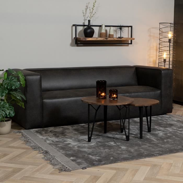 Canapé industriel 3 places Memphis en éco-cuir anthracite - Livin24 - Style Loft - Confort moelleux