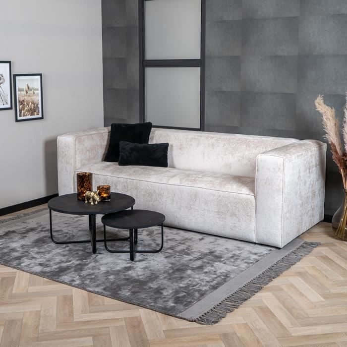 Canapé 3 places Livin24 Memphis en tissu chenille blanc - Style scandinave et moderne - Confort ferme