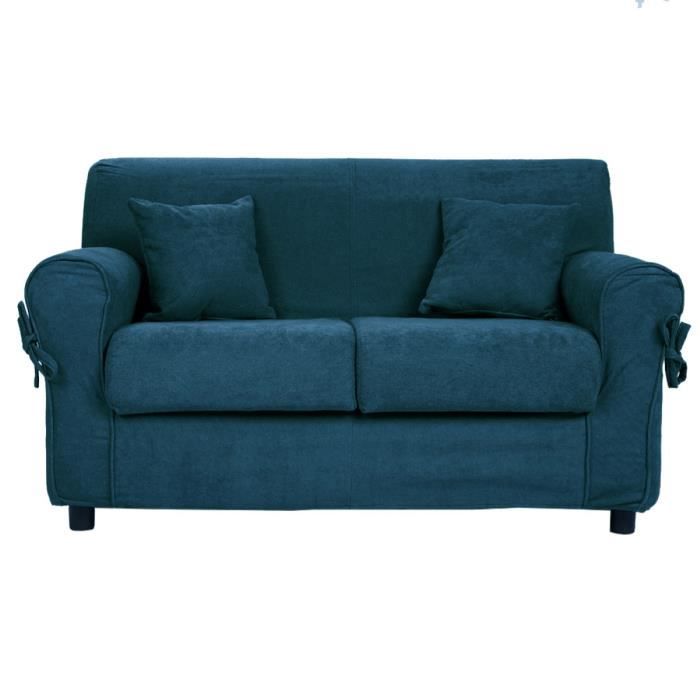 Canapé convertible 2 places en tissu déhoussable 150 cm VERONA coloris uni bleu sarcelle