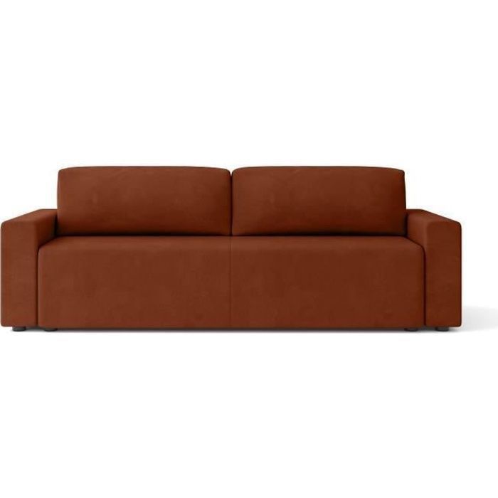 Canapé droit convertible MAX en velours terracotta 3 places - Coffre de rangement - BAÏTA