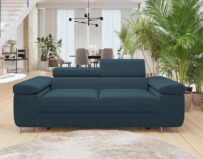 Canapé droit 2 places en velours côtelé - Bleu - BESTMOBILIER