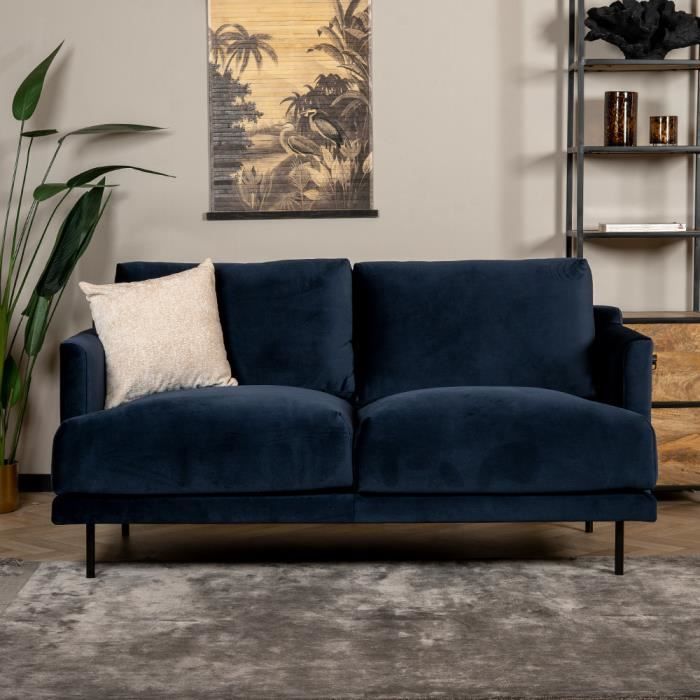 Canapé velours 2,5 places Denver bleu - Livin24 - Style scandinave et moderne - Confortable et hydrofuge