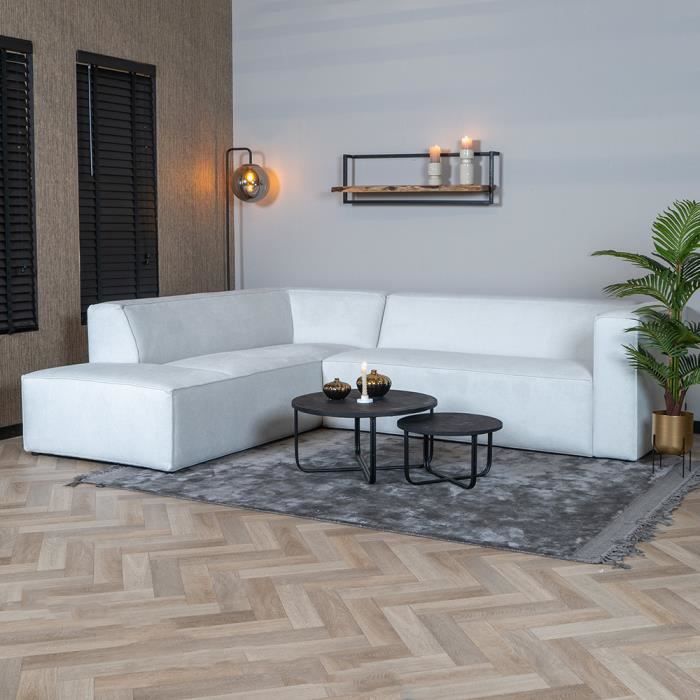 Livin24  Canapé d'angle scandinave Memphis tissu chiné blanc gauche