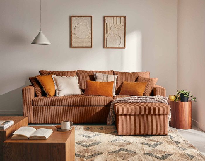 Canapé d'angle réversible 4 places en velours côtelé Terracotta - Cyrus - BESTMOBILIER