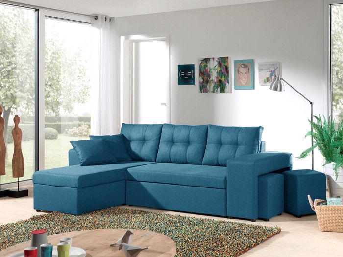 Canapé d'angle réversible convertible avec coffre de rangement - BESTMOBILIER - California - Bleu canard