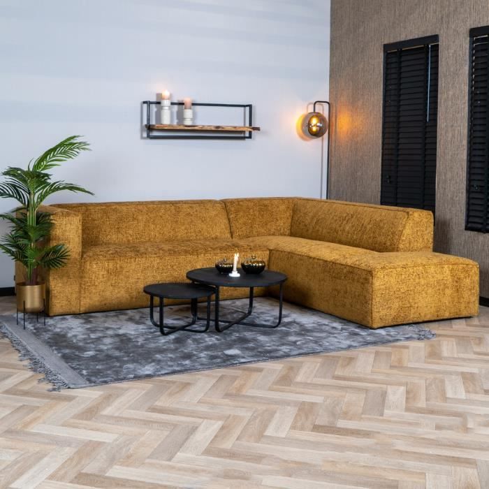 Canapé d'angle Memphis en tissu chenille cognac - Livin24 - 4 places - Style scandinave-moderne
