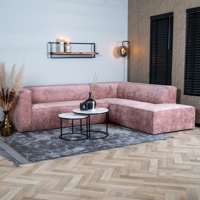 Livin24  Canapé d'angle Memphis rose tissu chenille droit