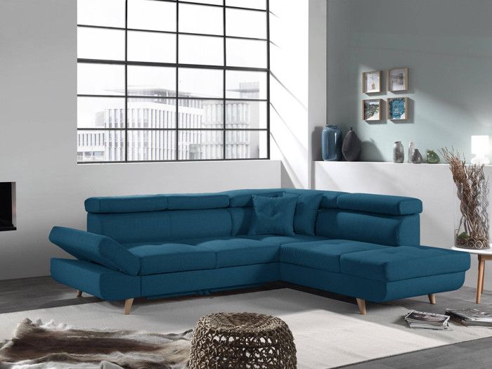 Canapé d'angle convertible scandinave Linea - BESTMOBILIER - Bleu canard - 5 places