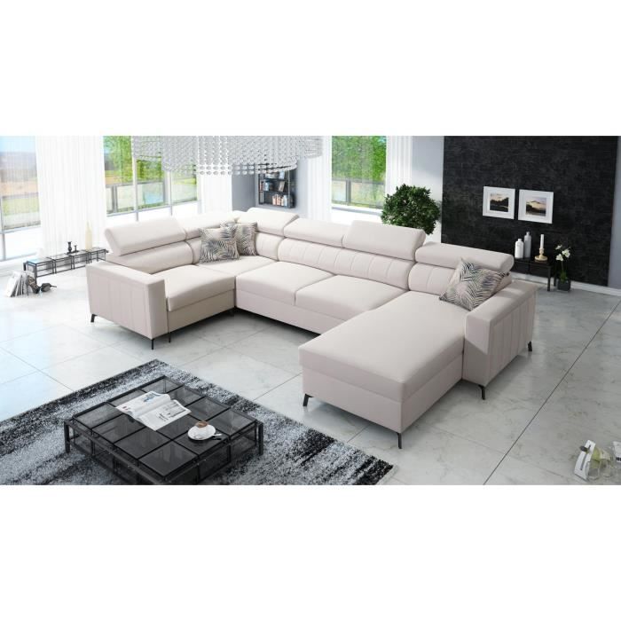 Canapé d'angle LATINA U avec fonction sommeil - Casablanca 2301 - Beige - Angle droit