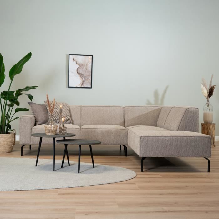Canapé d'angle scandinave Kansas taupe tissu côtelé droite - Livin24