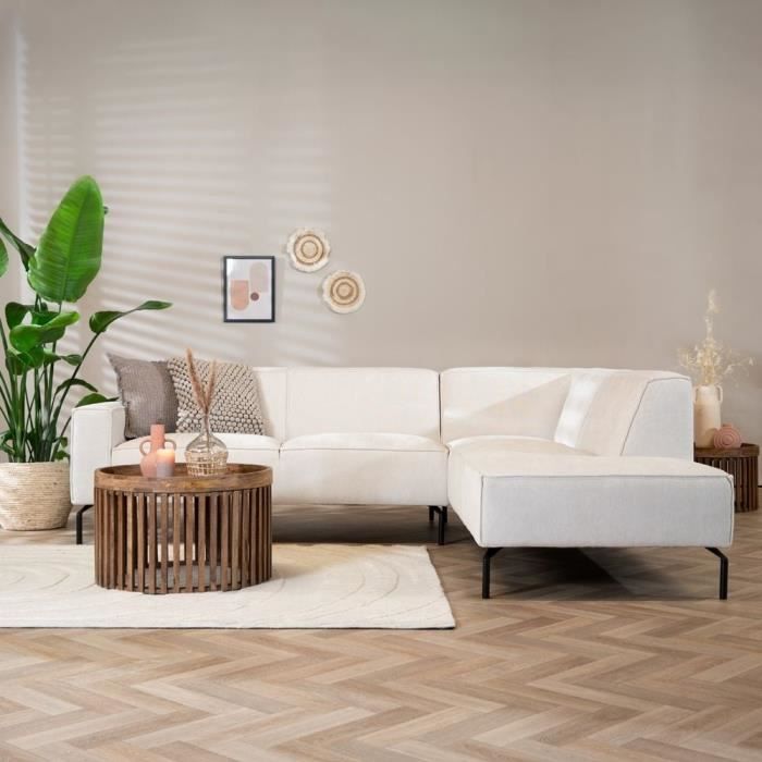 Canapé d'angle scandinave Livin24 Kansas beige mélange - Ressorts Nosag et mousse HR pour un confort durable