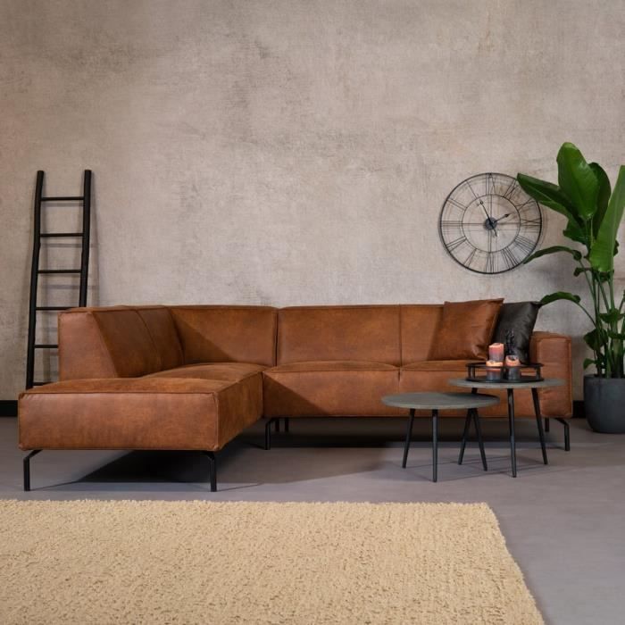 Livin24  Canapé d'angle industriel Kansas cognac gauche