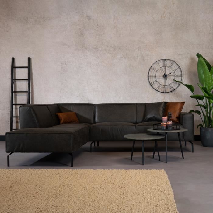 Canapé d'angle industriel Livin24 Kansas anthracite gauche - Confortable et durable en cuir écologique