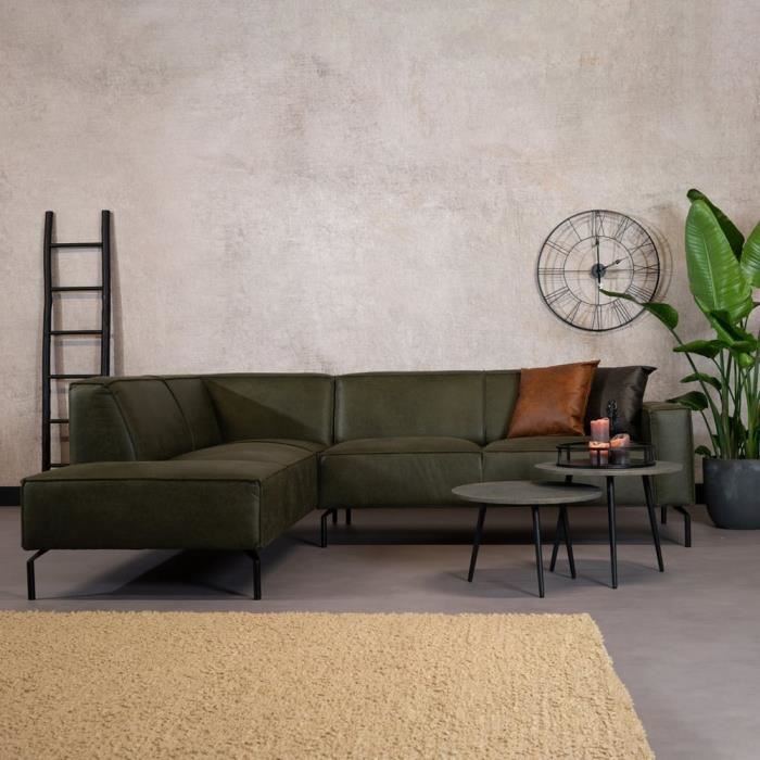 Canapé d'angle industriel Kansas vert olive gauche - Livin24