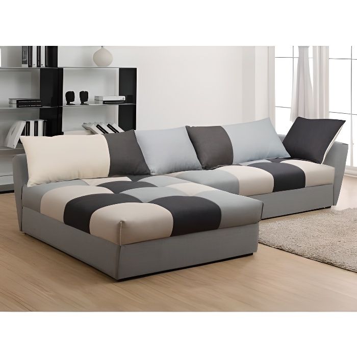 Canapé d'angle convertible en tissu - ROMANE - Gris - Contemporain