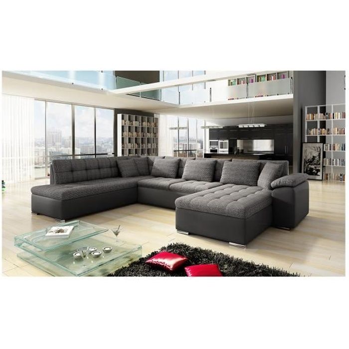 Canapé d'angle gauche convertible - Niko - Gris/Noir - Coffre de rangement - 5 places - Contemporain