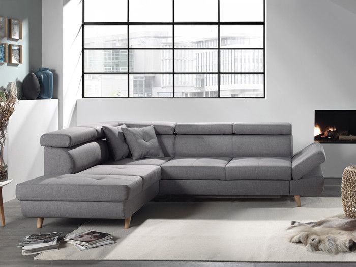 Canapé d'angle gauche convertible scandinave Linea - L 252 x P 190cm - Gris clair