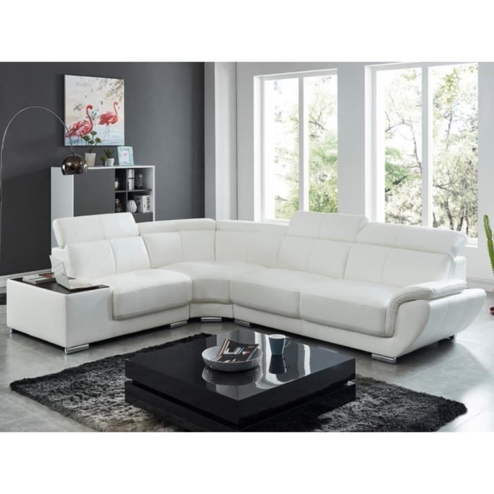 Canapé d'angle en cuir - NAHIA - Blanc - 5 places - Contemporain