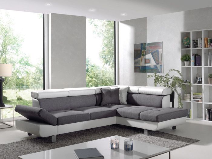 Canapé d'angle convertible LISBONA - BESTMOBILIER - 5 places - Blanc/gris