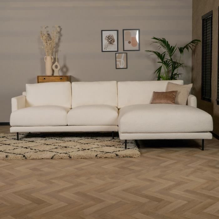 Livin24  Canapé d'angle droit scandinave Denver bouclette blanc