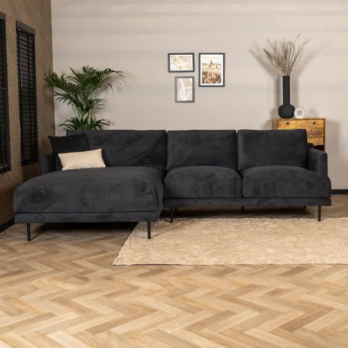 Livin24  Canapé d'angle gauche Scandinave Denver mélangé noir