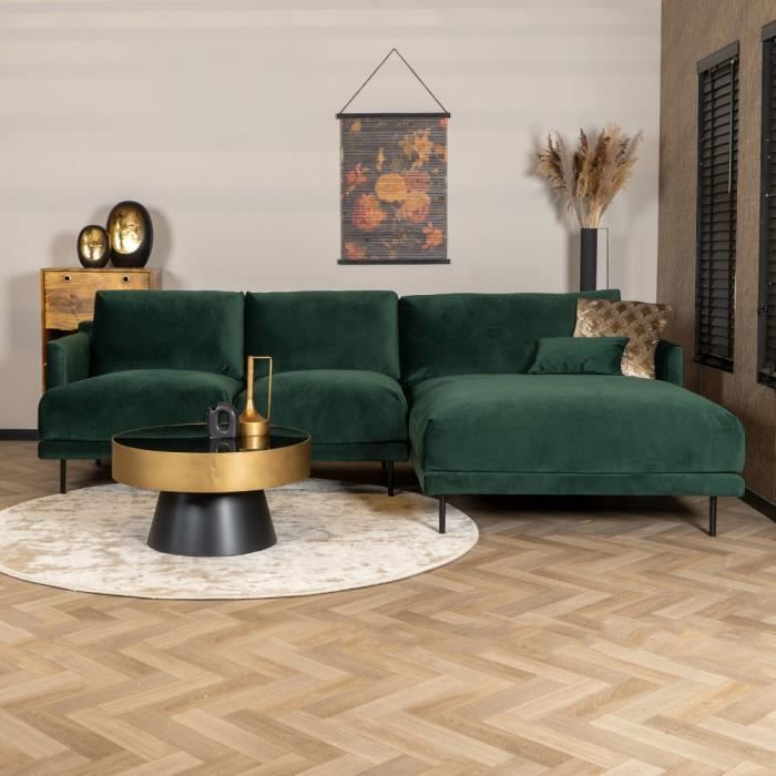 Livin24  Canapé d'angle droit en velours Denver vert