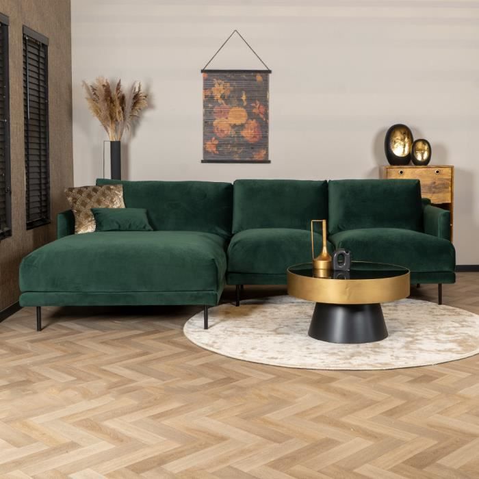 Canapé d'angle gauche en velours Denver vert - Livin24 - 295 cm - Elégance - Chic - 4 places - Occasionnel