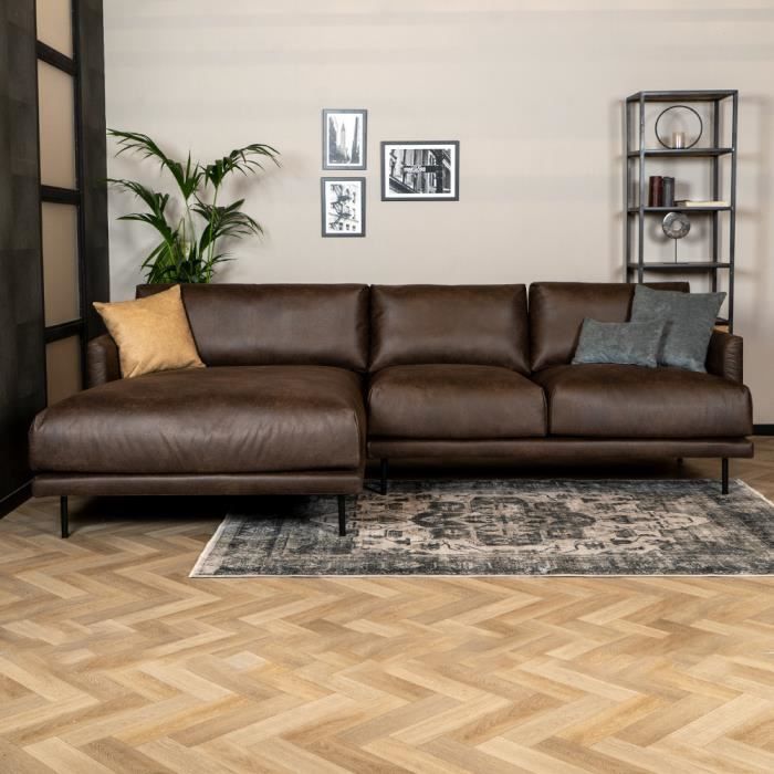Canapé d'angle gauche Denver brun éco-cuir - Livin24 - Industriel - Loft - 295 cm - 4 places - Moelleux