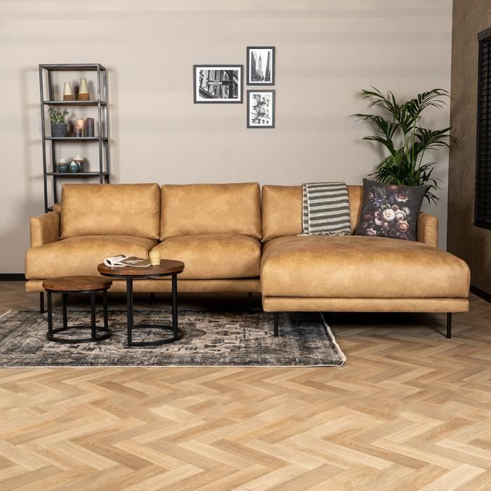 Canapé d'angle droit Denver beige en éco-cuir - Livin24 - 4 places - Style industriel-loft