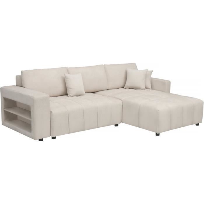 Canapé d'angle convertible - Trocadero - Beige - 3 places - Tissu jacquard chenille - Réversible