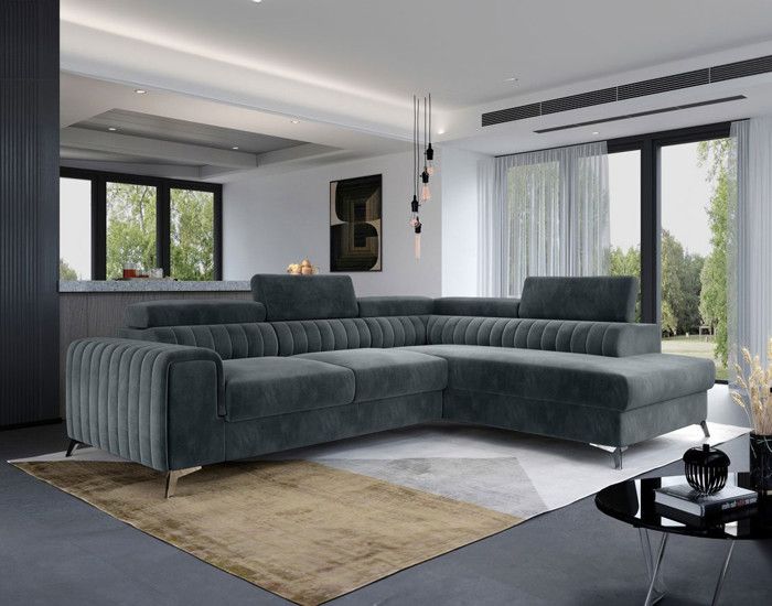 Canapé d'angle convertible avec coffre en velours gris - BESTMOBILIER Talisay